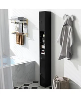 Gymax Tall Slim Bathroom Storage Cabinet Linen Tower w/Drawer Adjustable Shelves Black