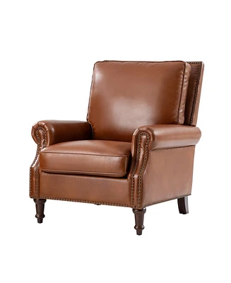 Traditional Raymond Genuine Leather Recliner with Classic Roll-arm