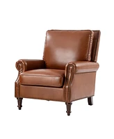Traditional Raymond Genuine Leather Recliner with Classic Roll-arm