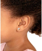 Tiny Blessings Children's 14K Gold Clear Dazzling Heart Studs Girls' Screw Back Earrings