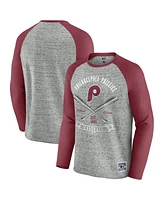 Fanatics Men's Heather Gray Philadelphia Phillies Raw Edge Raglan Long Sleeve Baseball T-Shirt