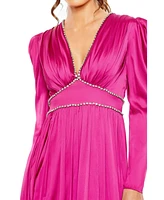 Mac Duggal Women's Rhinestone Trim Puff Sleeve Gathered Gown