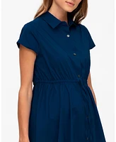 Pietro Brunelli Maternity Poplin Nursing Friendly Button-Front Drawstring Viola Shirt Dress