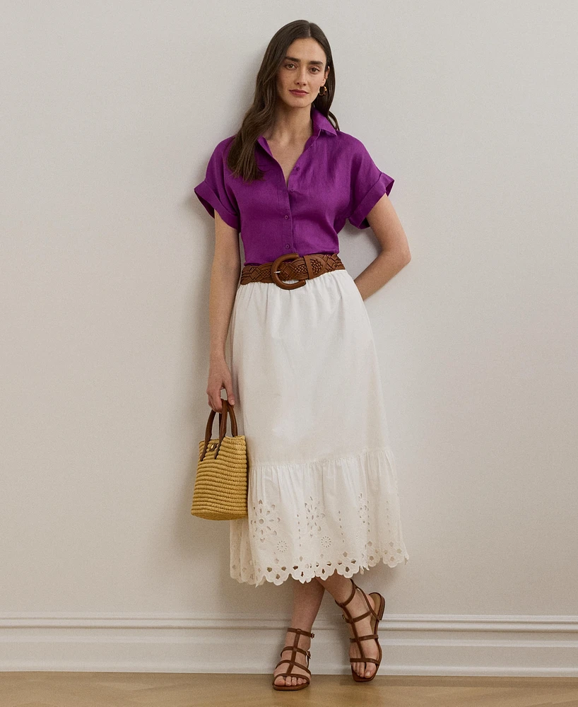 Lauren Ralph Lauren Women's Eyelet Cotton Broadcloth Midi Skirt