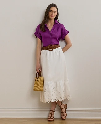 Lauren Ralph Lauren Women's Eyelet Cotton Broadcloth Midi Skirt