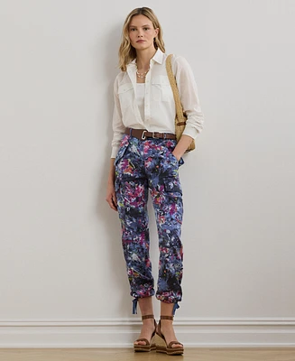 Lauren Ralph Women's Print Linen Cargo Ankle Pants