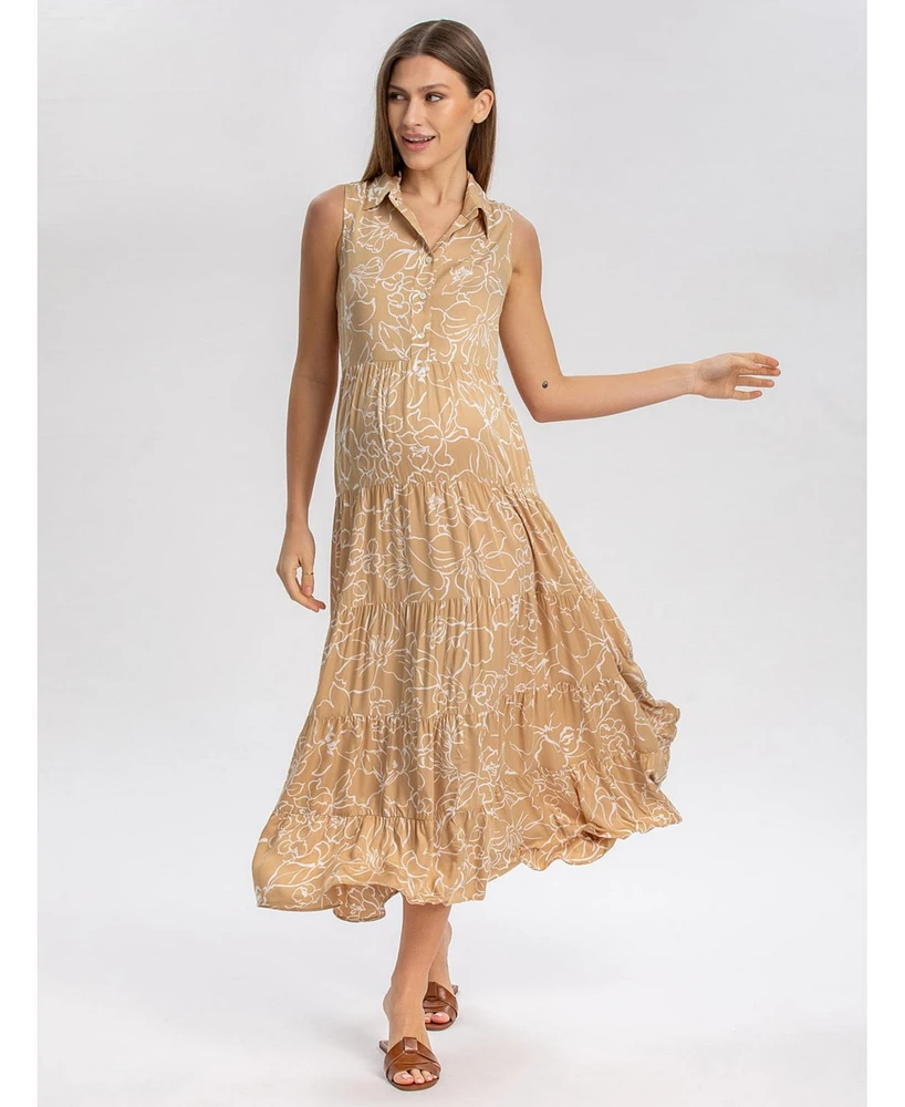 Pietro Brunelli Maternity Sleeveless Shirt Collar Maxi Clara Dress