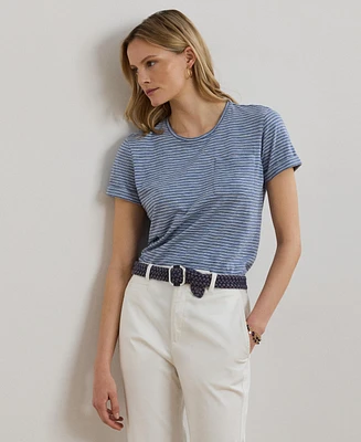 Lauren Ralph Women's Striped Cotton Slub Jersey Pocket Tee
