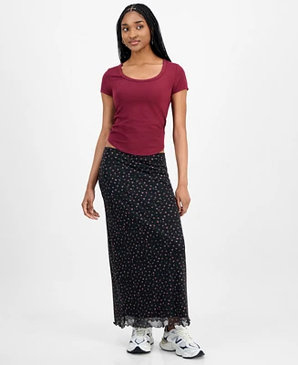 Hippie Rose Juniors' Floral-Print Maxi Skirt