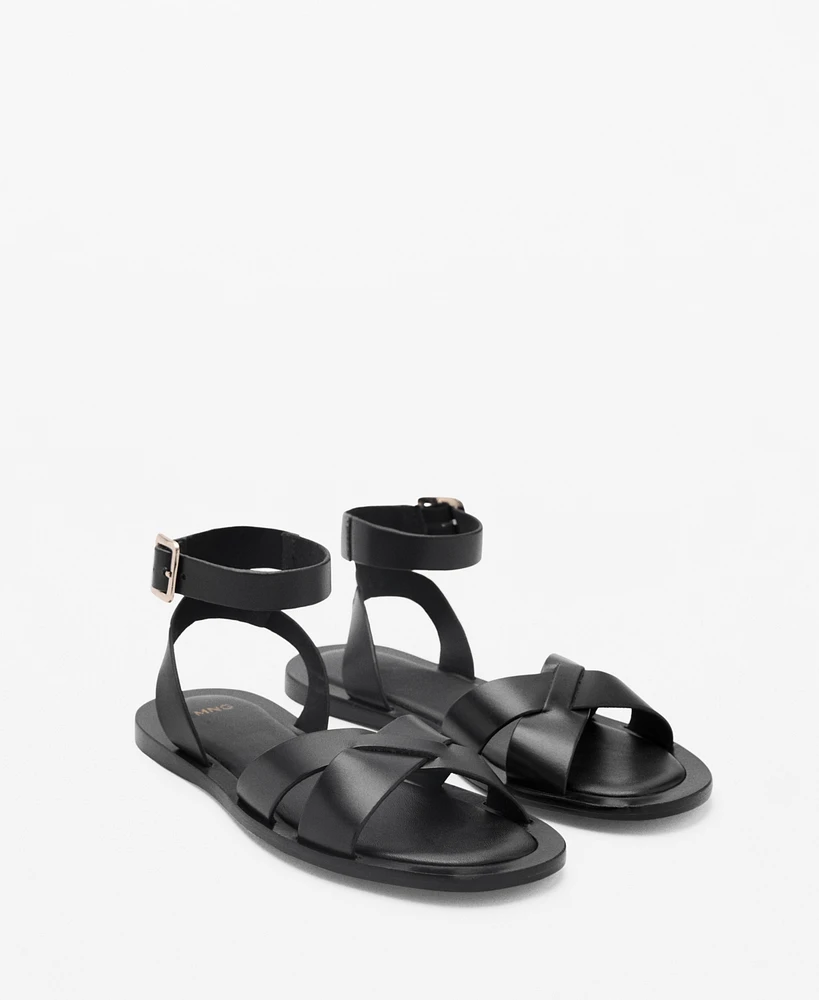 Mango Women's Buckle Strap Leather Sandals