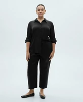 Mango Women's Straight Cropped Linen Trousers Pants