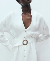 Mango Women's Belt Linen Shirt Dress