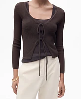 Mango Women's Ribbed Knit Bows Cardigan Sweater