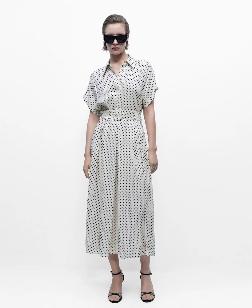 Mango Women's Belted Polka-Dot Dress