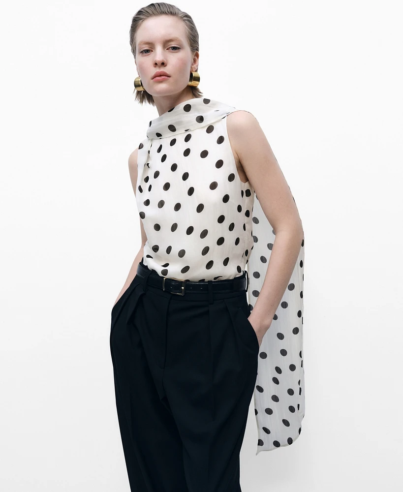 Mango Women's Polka-Dot Wrap-Neck Blouse