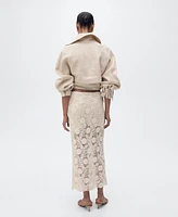 Mango Women's Crochet Floral Midi Skirt