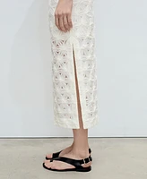 Mango Women's Openwork Textured Floral Skirt
