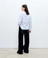 Mango Women's Embroidered Oversized Striped Shirt
