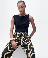 Mango Women's Belted Printed Straight Trousers Pants