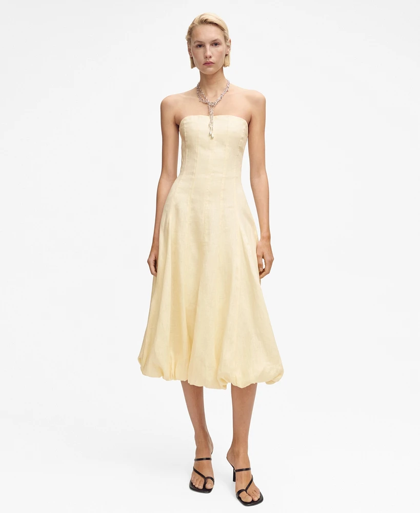 Mango Women's Puffed Hem Linen Dress