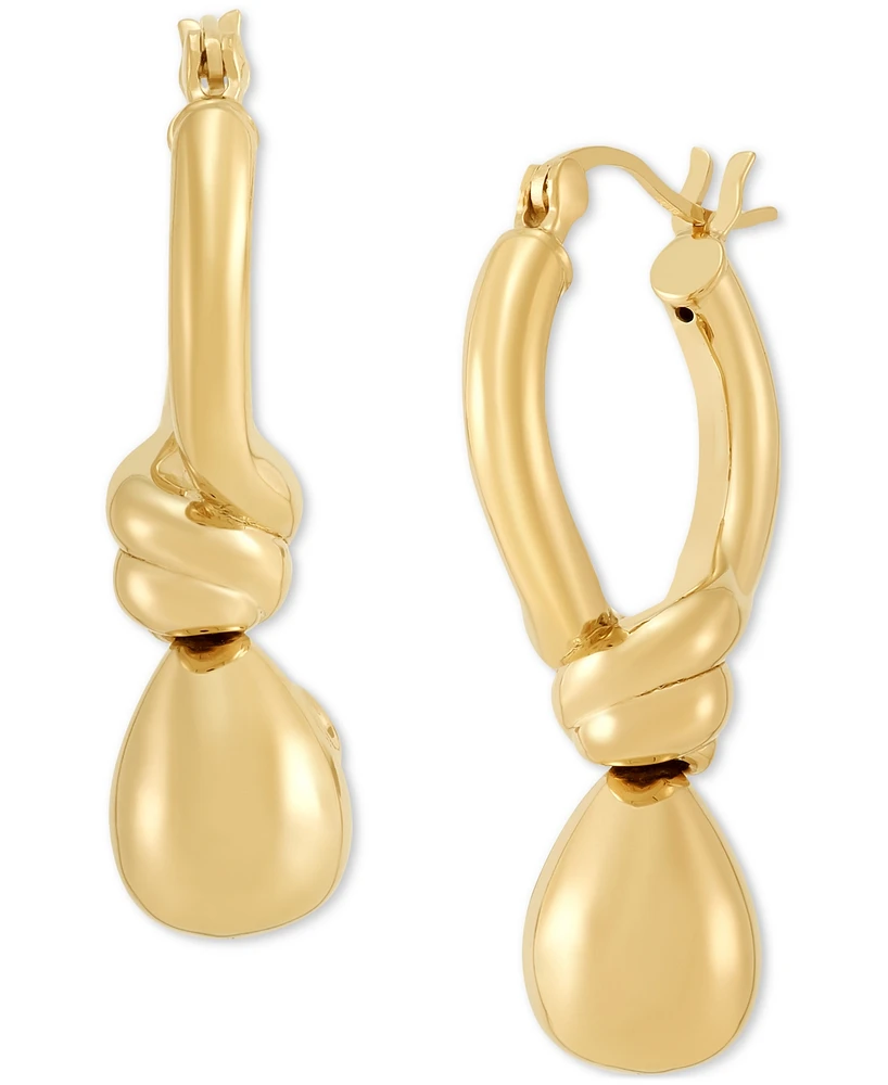 Polished Knot & Teardrop Dangle Hoop Earrings in 14k Gold
