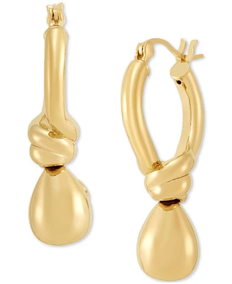 Polished Knot & Teardrop Dangle Hoop Earrings in 14k Gold