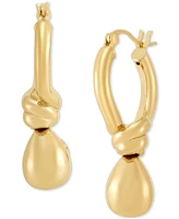Polished Knot & Teardrop Dangle Hoop Earrings in 14k Gold