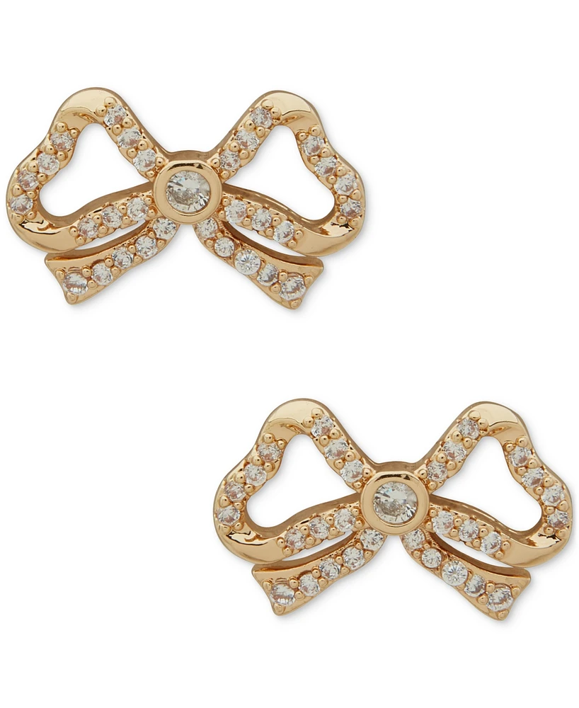 Anne Klein Gold-Tone Cubic Zirconia Bow Stud Earrings