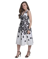 Halston Women's Halter V-Neck Flared Midi Dress