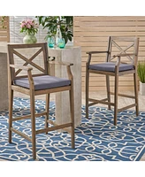 Logan Acacia Wood Patio Barstools, Set of 2: Transitional Charm with Durable Design