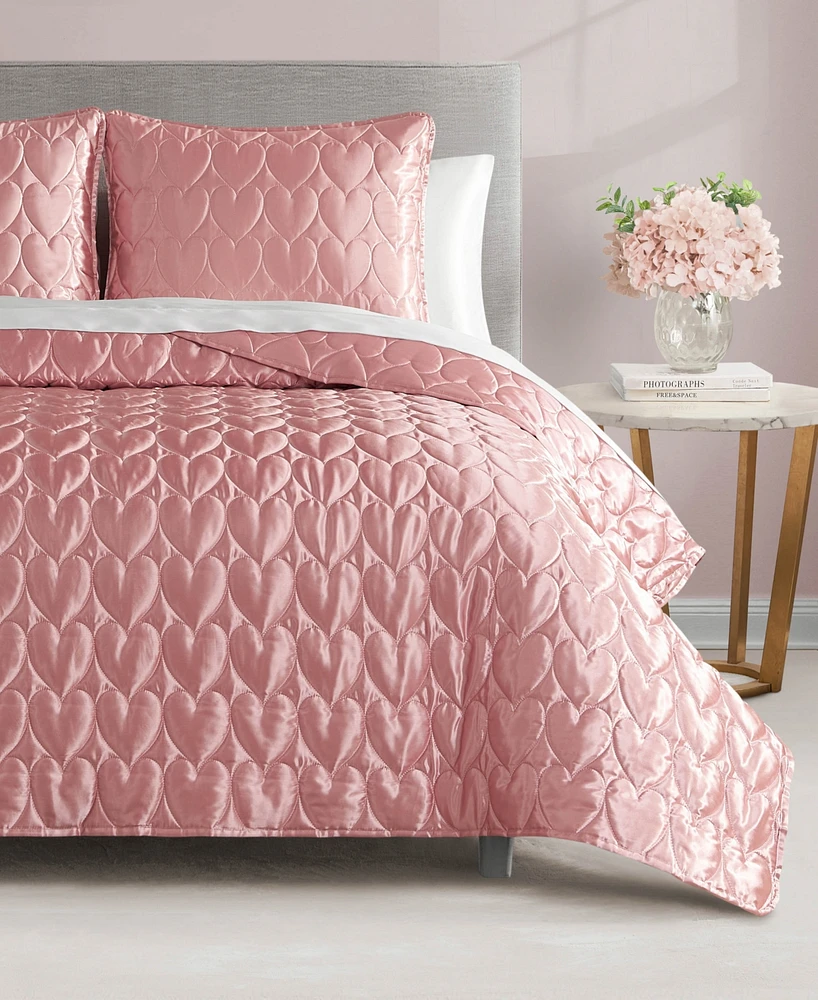 Juicy Couture Satin Heart Stitched Pc. Quilt Set