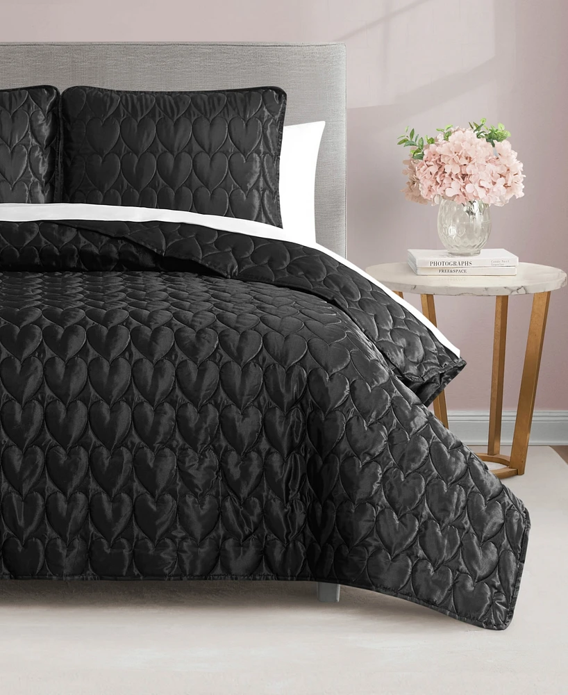 Juicy Couture Satin Heart Stitched Pc. Quilt Set