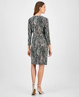 Kasper Women's Printed Long-Sleeve Faux-Wrap Dress