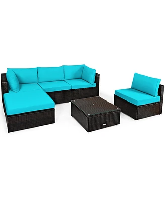 Gymax 6PCS Rattan Patio Sectional Sofa Set Outdoor Furniture Set w/ Cushions