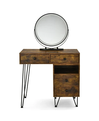 Modern Dressing Table with Storage Cabinet-Rustic Brown