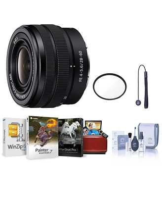 Sony Fe 28-60mm f/4-5.6 Lens, Bundle with 40.5mm Uv Filter, Cleaning Kit, Lens Cap Tether, Mac Software Kit
