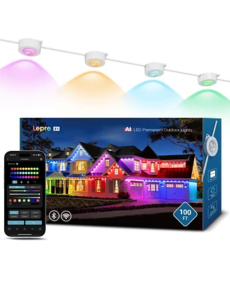 Lepro E1 Ai Permanent Outdoor Lights App Control, 100ft Smart Rgb+Ic Christmas House Lights with 60 Warm/Cool White Led Pucks, Alexa Google Enabled, A