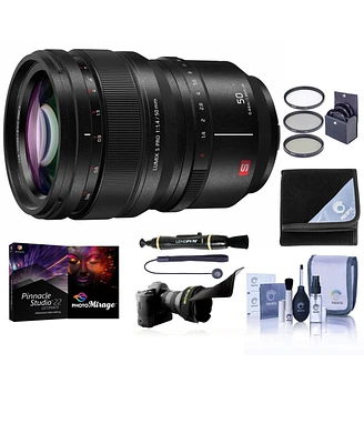 Panasonic Lumix S Pro 50mm f/1.4 Lens for L Mount, Bundle with 77mm Filter Kit, Flex Lens Shade, Lens Cleaner, Lens Wrap, Cap Tether, Cleaning Kit, Pc
