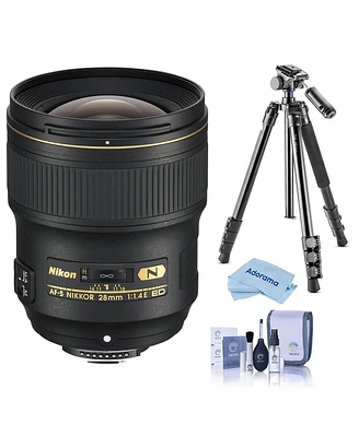 Nikon 28mm f/1.4E Af-s Nikkor Lens, Bundle with Vanguard Alta Pro 264AT Aluminum Tripod, Cleaning Kit, Cleaning Cloth