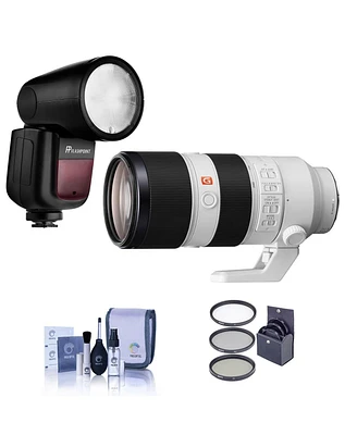 Sony Fe 70-200mm f/2.8 Gm Oss Lens for Sony E, Bundle with Flashpoint Zoom Li-on X R2 Ttl Flash, 77mm Filter Kit, Cleaning Kit