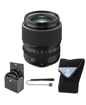 Fujifilm Gf 80mm f/1.7 R Wr Lens, Black, Bundle with 77mm Digital Essentials Filter Kit and 19x19" Lens Wrap