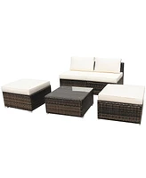 Gymax 5PCS Outdoor Furniture Set Patio Rattan Armless Chair & Ottoman w/ Cushion
