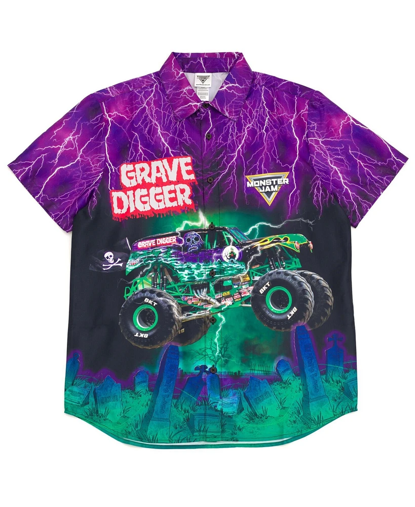 Monster Jam Boys Grave Digger Hawaiian Button Down Dress Shirt
