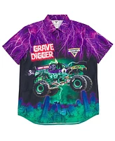 Monster Jam Boys Grave Digger Hawaiian Button Down Dress Shirt