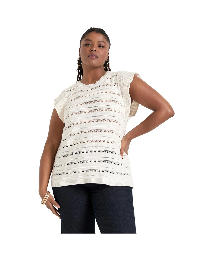 June + Vie Plus Ruffled-Sleeve Top