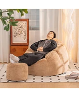 Oversized Faux Fur Bean Bag Chair with Footrest for Adults and Kids Soft Floor Sofa Bedroom Living Room Gaming Reading Lounge Seating