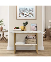 48 Inch 2-Tier Console Table with Gold Finished Frame-White