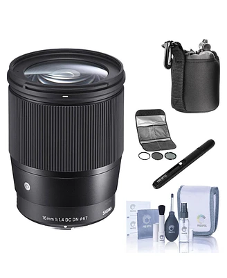 Sigma 16mm f/1.4 Dc Dn Contemporary Lens for Sony E, Bundle with Hoya 67mm Digital Filter Kit Ii, Cleaning Kit, Lens Pouch, Lens Cleaner
