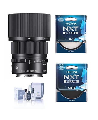 Sigma 90mm f/2.8 Dg Dn Contemporary Lens for L Mount, Bundle with Hoya Nxt Plus 55mm Uv+Cpl Filter Kit, Cleaning Kit