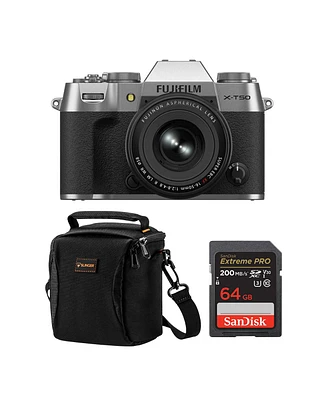 Fujifilm X-T50 Mirrorless Camera, Silver with Xf 16-50mm f/2.8-4.8 R Lm Wr Lens, Bundle with 64GB Sdxc Memory Card, Alpine 120 Shoulder Bag